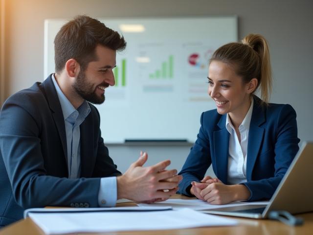 Consultant IT en pleine réunion avec un client